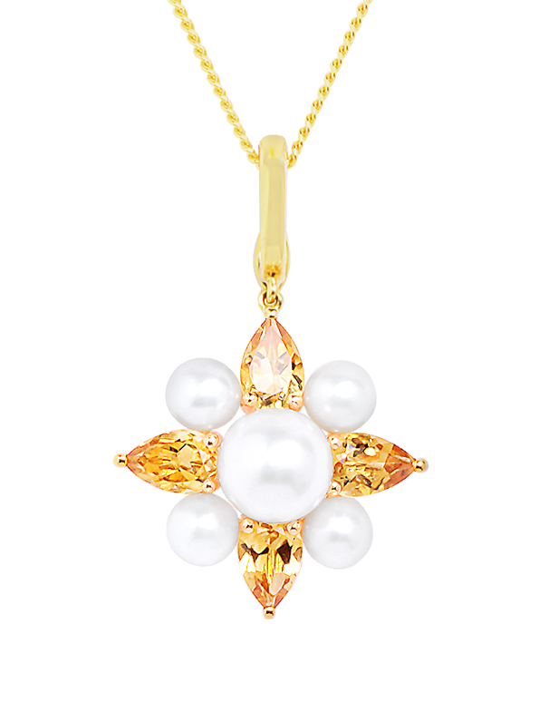 Pearl and Citrine Pendant- 14ct Yellow Gold Freshwater Pearl and Citrine Enhancer Pendant  - 771470