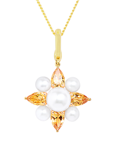 Gold Pendant - 14ct Yellow Gold Freshwater Pearl and Citrine Enhancer Pendant - 771470