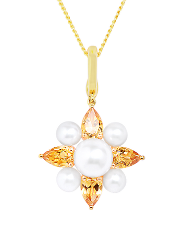 Pearl and Citrine Pendant- 14ct Yellow Gold Freshwater Pearl and Citrine Enhancer Pendant  - 771470
