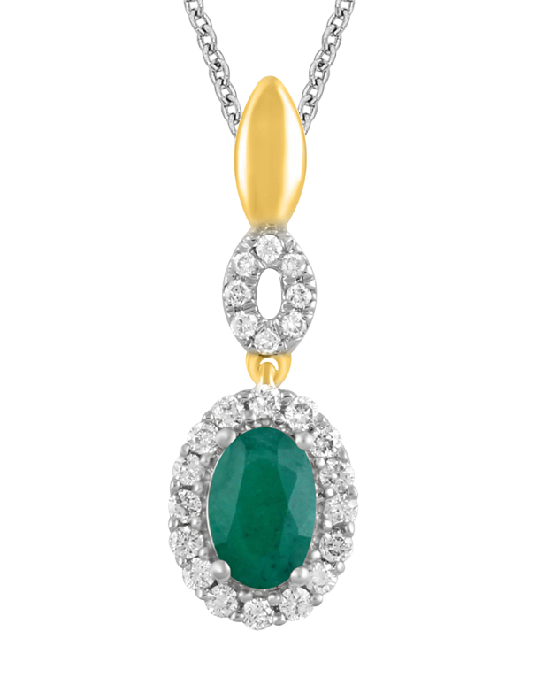 Emerald Pendant - 14ct Yellow & White Gold Emerald & Diamond Pendant - 780114