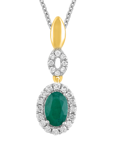 Emerald Pendant - 14ct Yellow & White Gold Emerald & Diamond Pendant - 780114