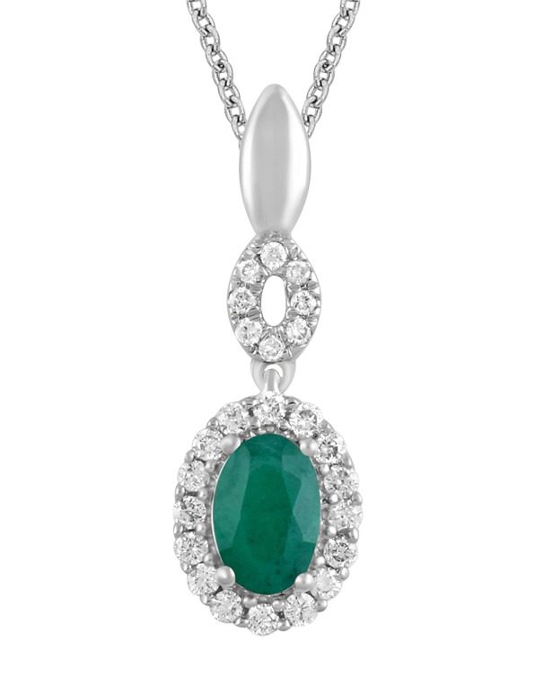 Emerald Pendant - 14ct White Gold Emerald & Diamond Pendant - 780118 - Salera's