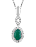 Emerald Set- 14ct White Gold Diamond Set & Natural Emerald Pendant & Earrings