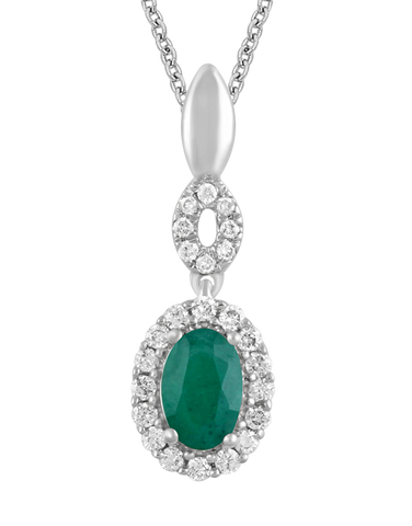 Emerald Pendant - 14ct White Gold Emerald & Diamond Pendant - 780118
