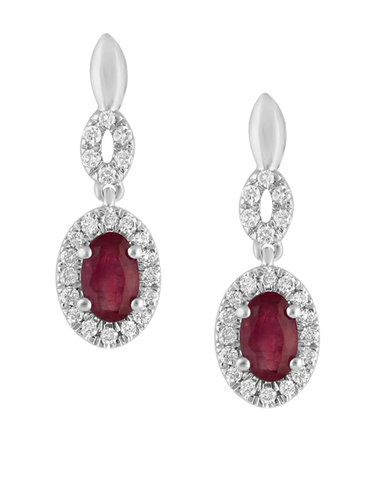 Ruby Earrings- 14ct White Gold Ruby & Diamond Earrings - 780119