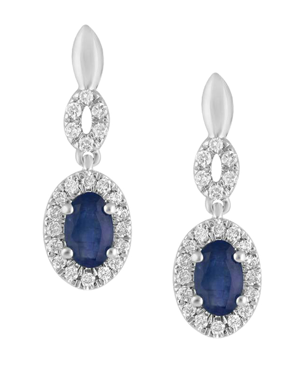 Sapphire Earrings - 14ct White Gold Sapphire & Diamond Earrings - 780121