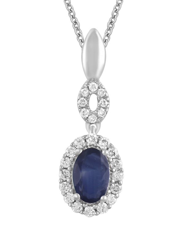 Sapphire Pendant - 14ct White Gold Sapphire & Diamond Pendant - 780122
