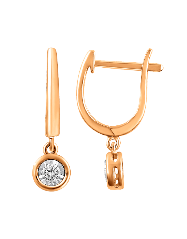 Diamond Earrings - 10ct Rose Gold Diamond Drop Earrings - 782351