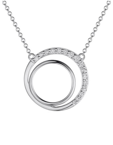 Diamond Necklace - 9ct White Gold Diamond Double Circle Necklace - 780573