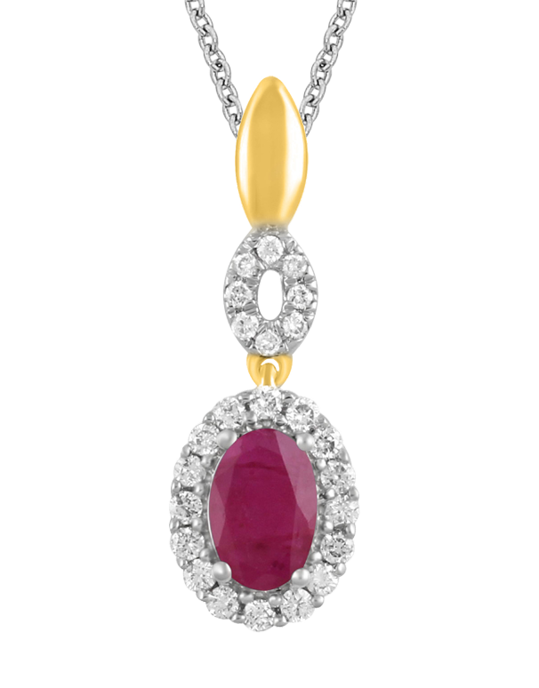 Ruby Pendant - 14ct Yellow & White Gold Ruby & Diamond Pendant - 780615