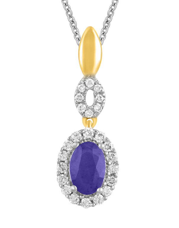 Sapphire Pendant - 14ct Yellow Gold Sapphire & Diamond Pendant - 780616