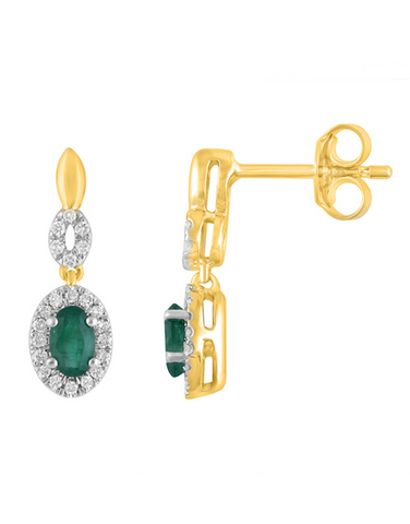 Emerald Earrings - 14ct Yellow & White Gold Emerald & Diamond Earrings - 780617