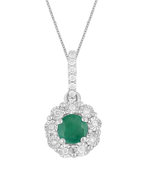 14ct White Gold Natural Emerald and Diamond Pendant - 780694