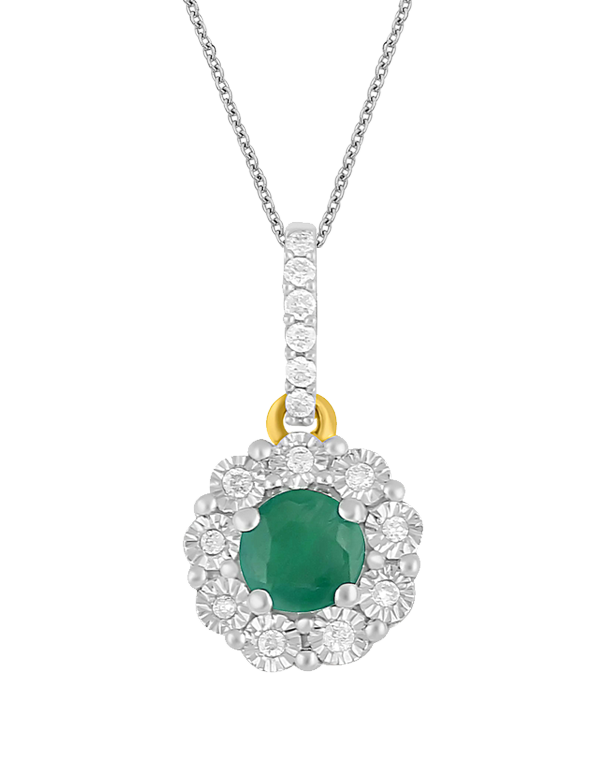 14ct Yellow Gold Natural Emerald and Diamond Pendant - 780695