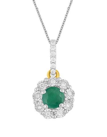 14ct Yellow Gold Natural Emerald and Diamond Pendant - 780695