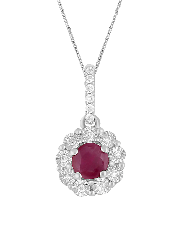 14ct White Gold Natural Ruby and Diamond Pendant - 780696