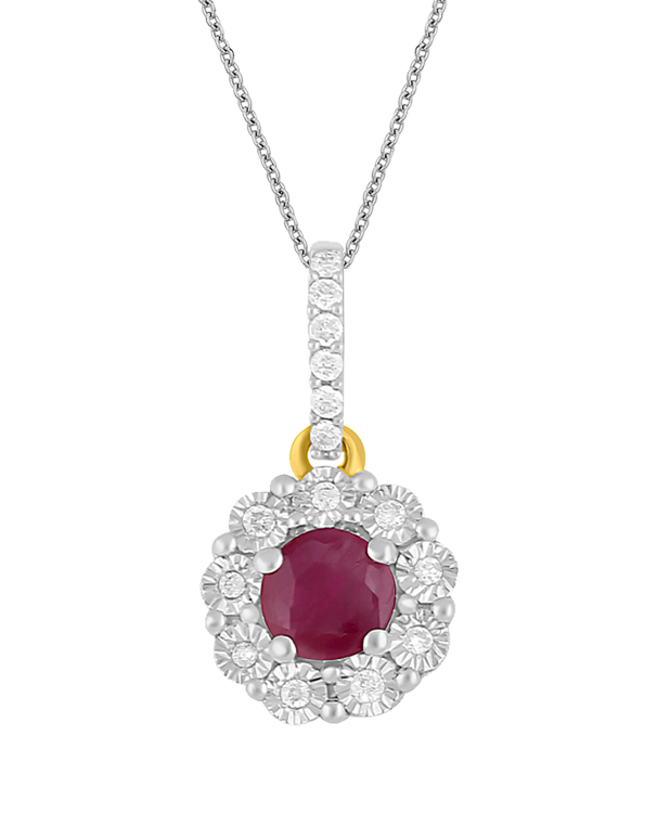 14ct Yellow Gold Natural Ruby and Diamond Pendant - 780697