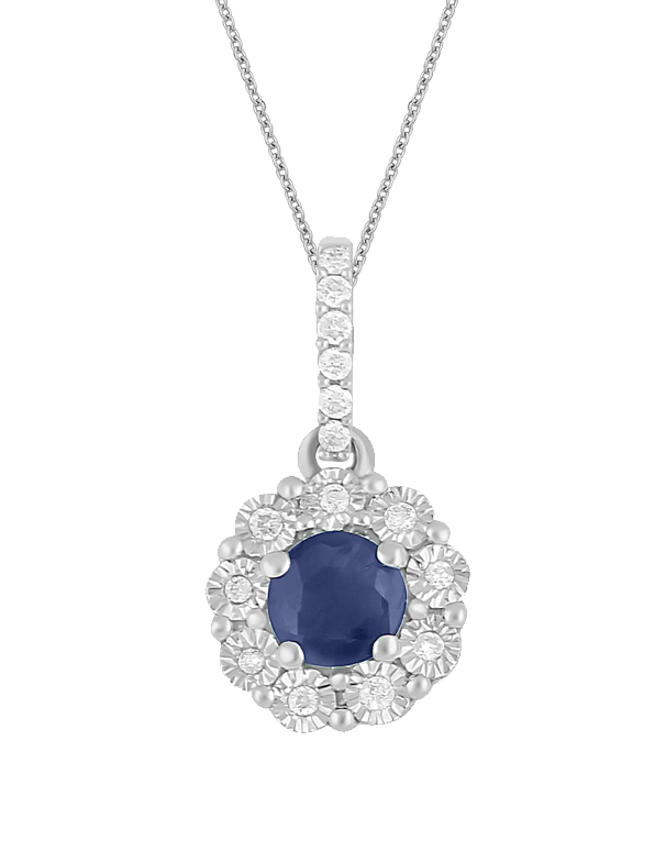 14ct White Gold Natural Sapphire and Diamond Pendant - 780698