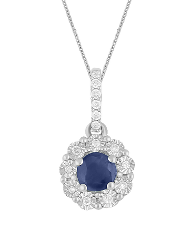 14ct White Gold Natural Sapphire and Diamond Pendant - 780698