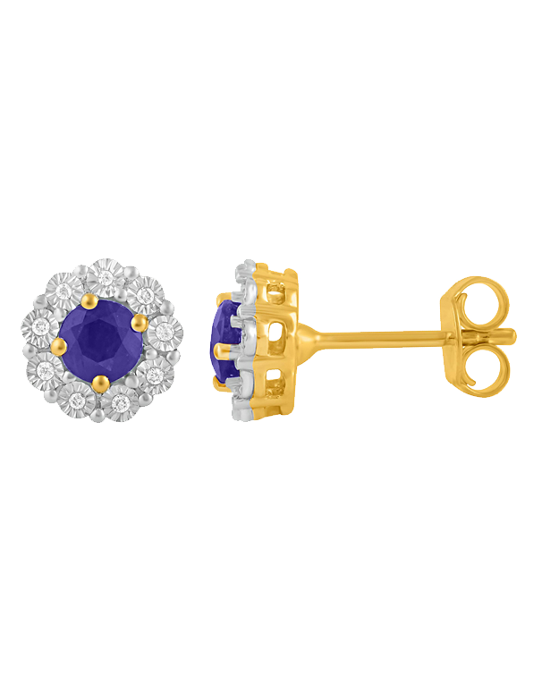 14ct Yellow Gold Natural Tanzanite and Diamond Earrings - 780701
