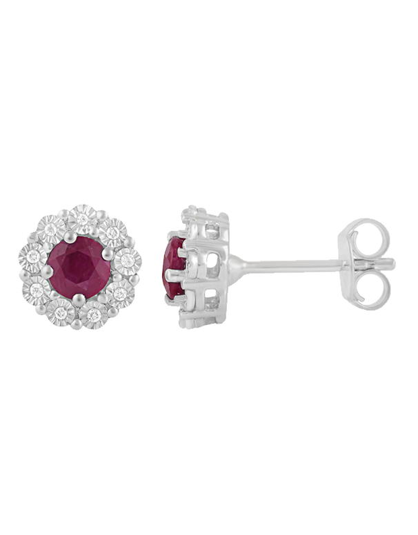 14ct White Gold Natural Ruby and Diamond Earrings - 780704