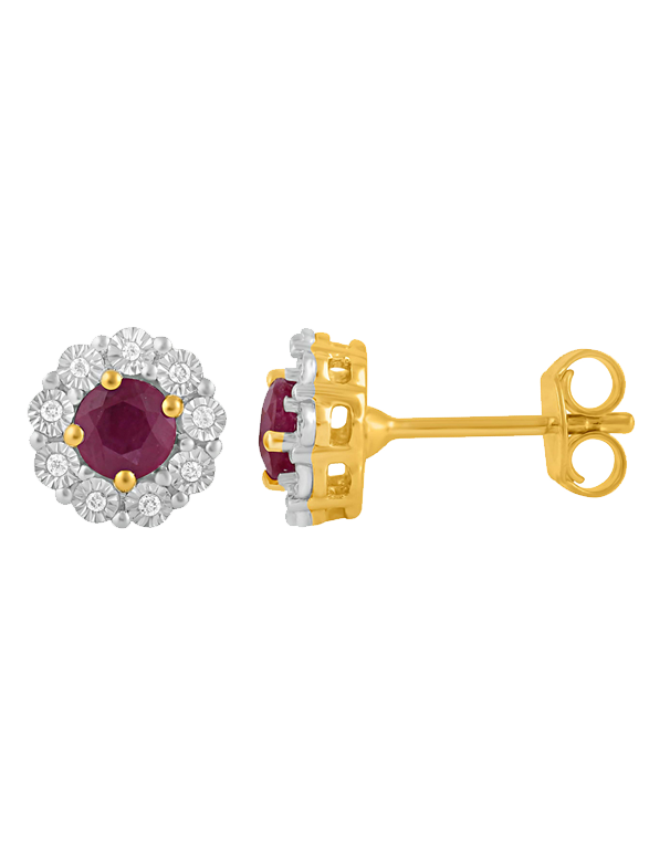 14ct Yellow Gold Natural Ruby and Diamond Earrings - 780705