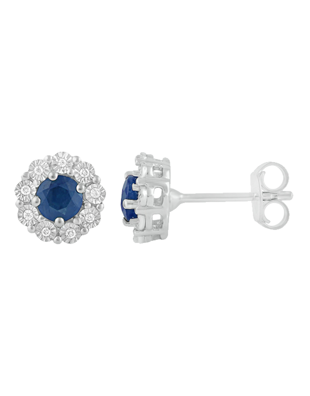 14ct White Gold Natural Sapphire and Diamond Earrings - 780706