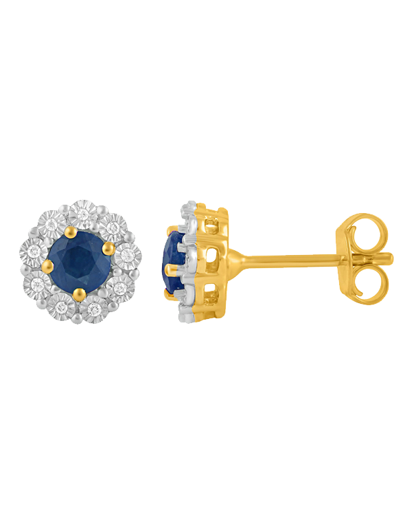 14ct Yellow Gold Natural Sapphire and Diamond Earrings - 780707