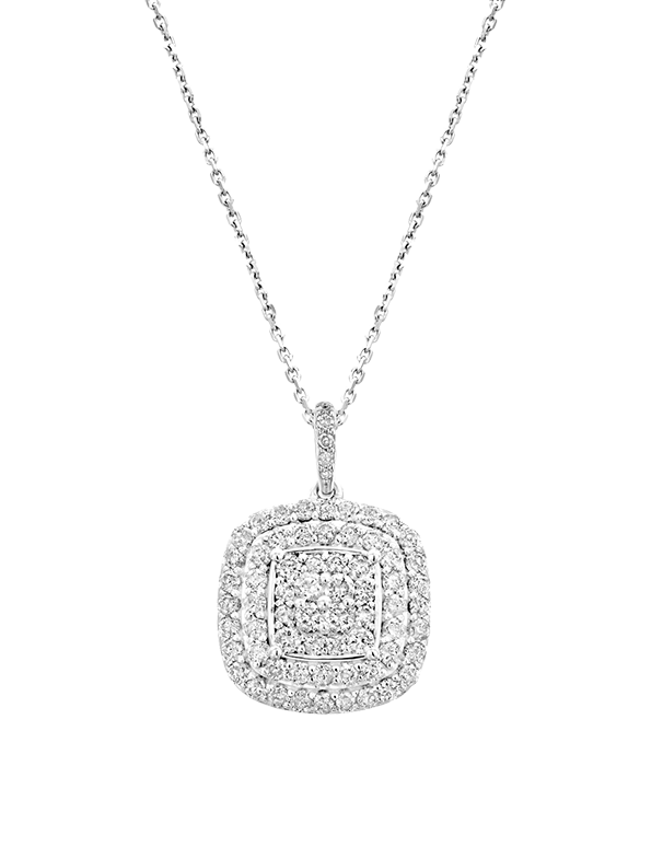 Diamond Ring - 10ct White Gold Halon Diamond Set Cushion Pendant - 781617