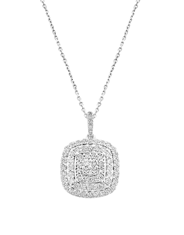 Diamond Pendant - 10ct White Gold Halon Diamond Set Cushion Pendant - 781617