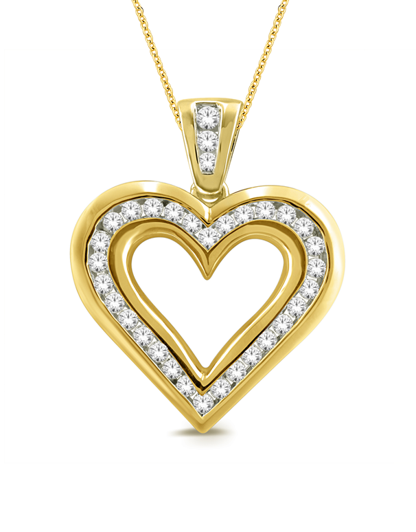Diamond Pendant - 9ct Yellow Gold Diamond Heart Pendant - 782503