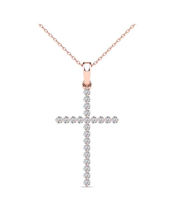 14ct Rose Gold Diamond Cross Pendant - 784256