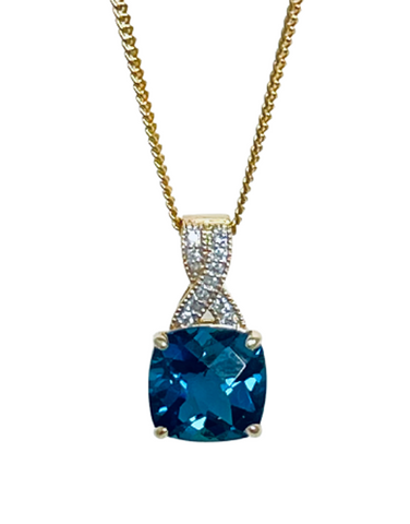 London Blue Topaz Pendant - 14ct Yellow Gold London Blue Topaz and Diamond Pendant - 784269