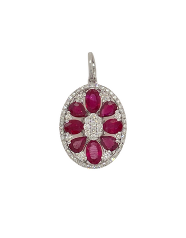 18ct White Gold Natural Ruby and Diamond Pendant - 786386