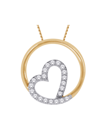 Diamond Pendant - 10ct Yellow & White Gold Open Diamond Heart Pendant - 786575