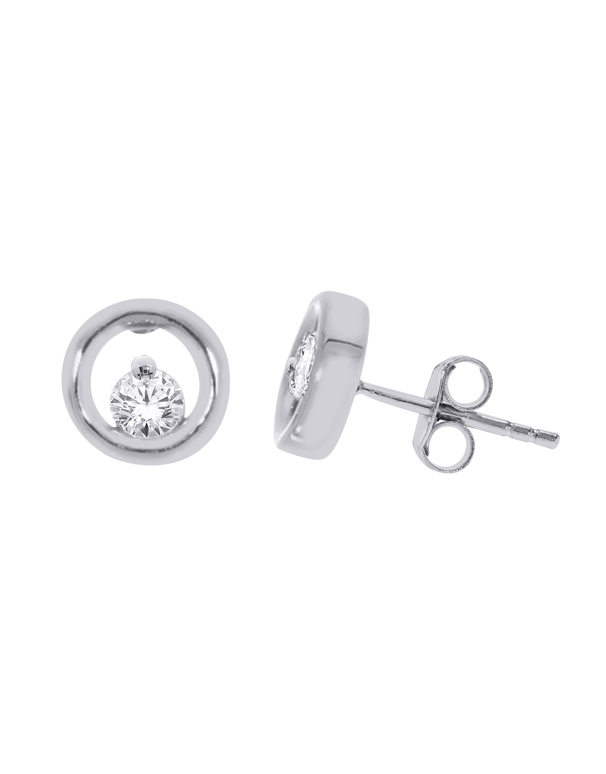 Diamond Earrings - 10ct White Gold Diamond Circle Stud Earrings - 786589