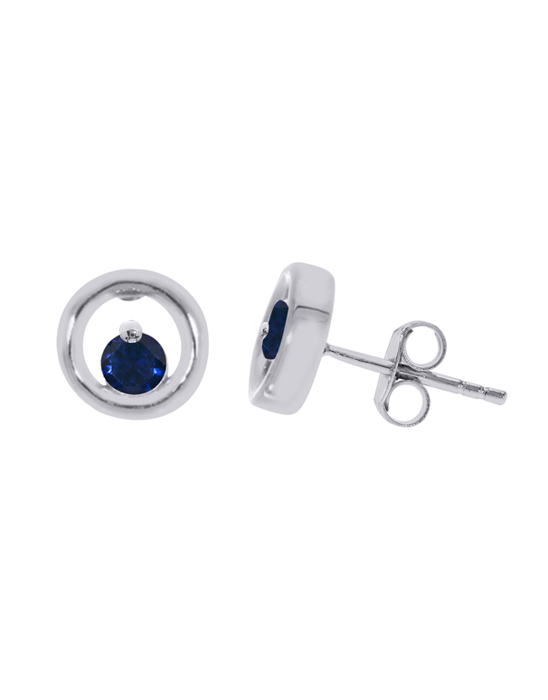 Sapphire Earrings - 10ct White Gold Natural Sapphire Circle Stud Earrings - 786590