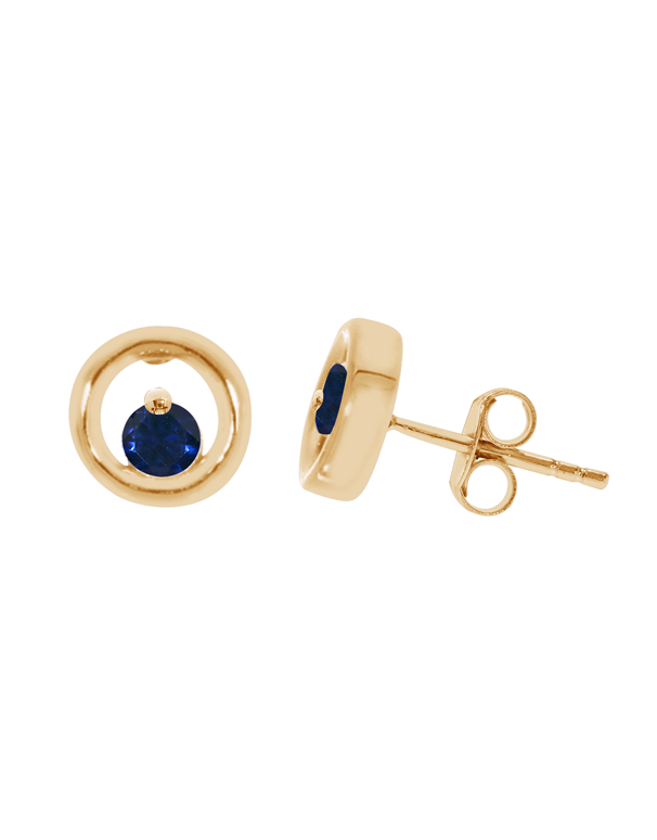 Sapphire Earrings - 10ct Yellow Gold Natural Sapphire Circle Stud Earrings - 786591