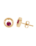 Ruby Earrings - 10ct Yellow Gold Natural Ruby Circle Stud Earrings - 786593