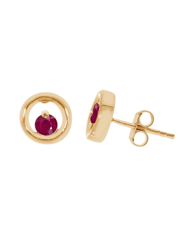 Ruby Earrings - 10ct Yellow Gold Natural Ruby Circle Stud Earrings - 786593