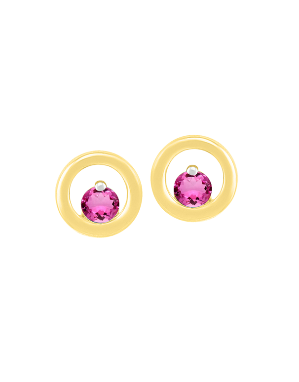 Tourmaline Earrings - 10ct Yellow Gold Pink Tourmaline Circle Stud Earrings - 786596