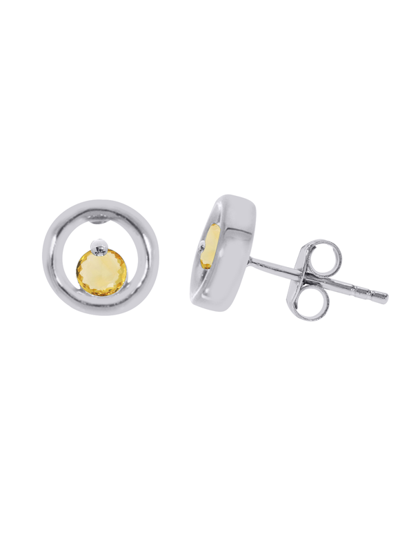 Citrine Earrings - 10ct White Gold Citrine Circle Stud Earrings - 786598
