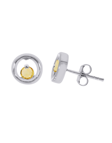 Citrine Earrings - 10ct White Gold Citrine Circle Stud Earrings - 786598