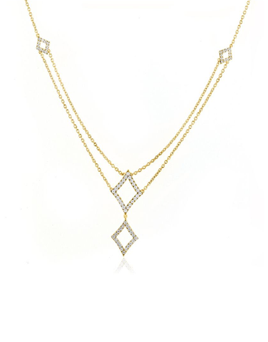 Diamond Necklace - 10ct Yellow and White Gold Diamond Necklace - 786850