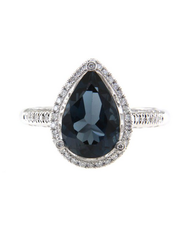 Blue Topaz Ring - 14ct White Gold London Blue Topaz and Diamond Ring - 786897