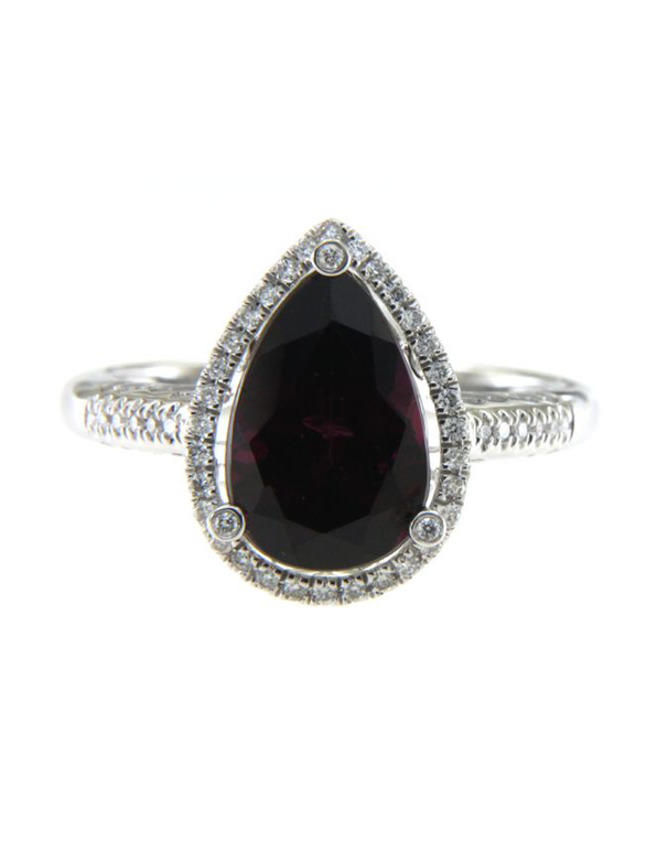 Purple Garnet Ring - 14ct White Gold Purple Garnet & Diamond Ring - 786898