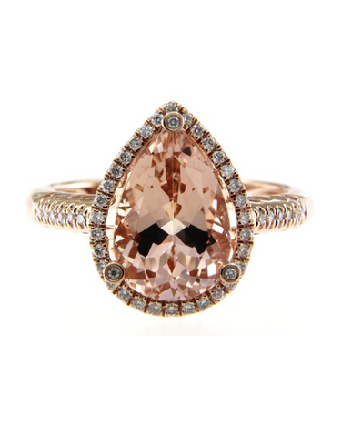 Morganite Ring - 14ct Rose Gold Morganite and Diamond Ring - 786900