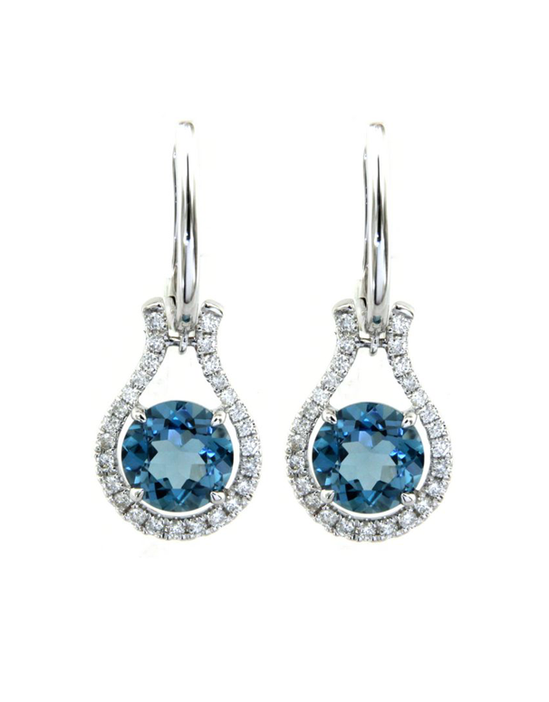 Topaz Earrings - 14ct White Gold London Blue Topaz and Diamond Earrings - 786905