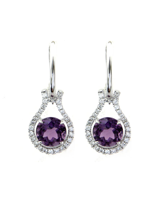 Amethyst Earrings - 14ct White Gold Amethyst and Diamond Earrings - 786906