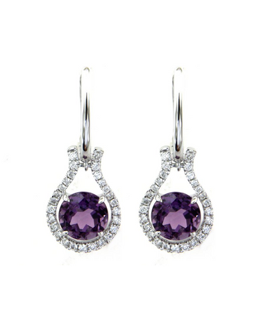 Amethyst Earrings - 14ct White Gold Amethyst and Diamond Earrings - 786906